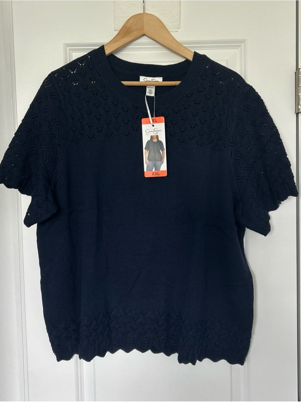 Jessica Simpson Womens Sweater Navy Short Sleeve Crewneck, XXL NWT